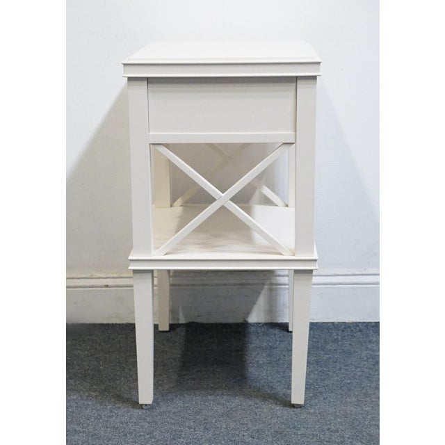 Pottery Barn Clara Lattice Collection Contemporary Modern 21" Nightstand in Sky White Finish For Sale - Image 10 of 13