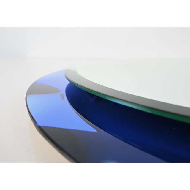 Mid-Century Round Blue Diamond Double Beveled Mirror attributed to Galvorame, Italy, 1970s For Sale - Image 10 of 18