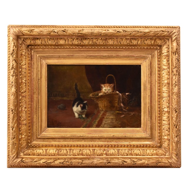 Aimée Roy, Portraits of Two Playing Cats, 19th Century, Oil Painting on Panel, Framed For Sale - Image 11 of 11