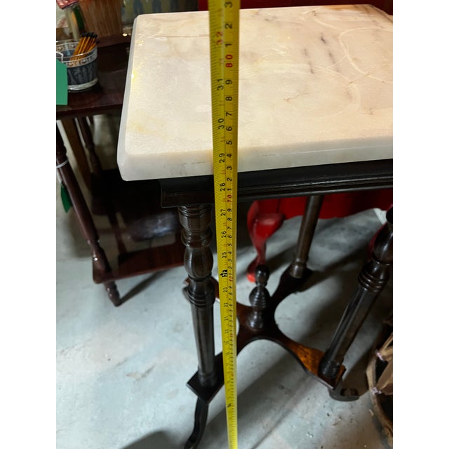 Marble Top Vintage Wooden Base Side Table- Slight Condition Issue For Sale - Image 4 of 6