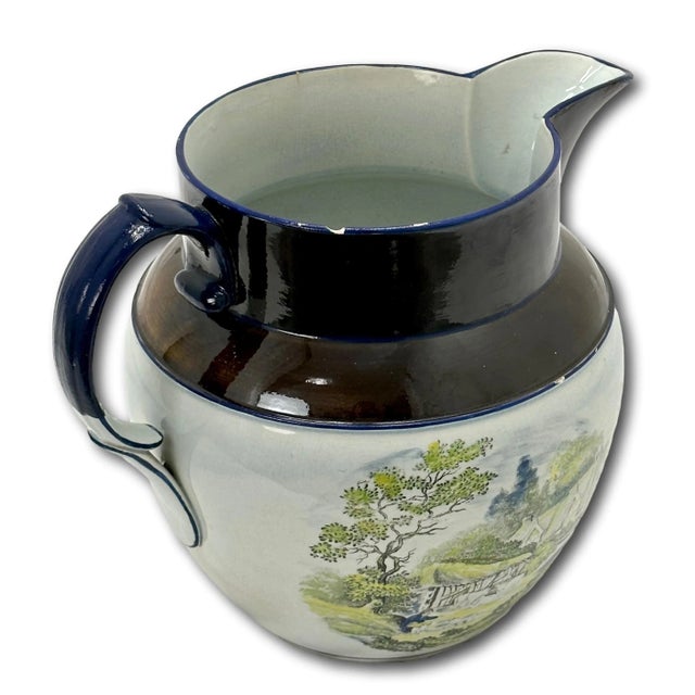 Ceramic Large Antique English Transfer Decorated Pearlware "Farmers Arms" Motto Pitcher - Batter Jug Very Early 19th Century For Sale - Image 7 of 12