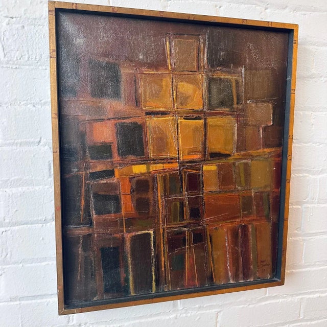 Abstract Sam Russo (b. 1922) Signed Abstract Oil on Canvas “structure” C.1960 For Sale - Image 3 of 9