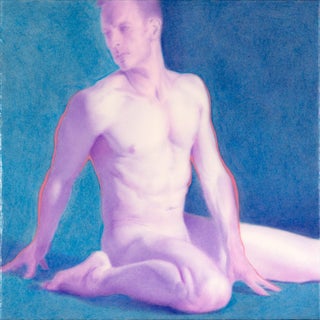 Figure 2 2021 by Matthew Alfonso Durante | Acrylic and oil pencil on panel Male figure seated in a pose. For Sale