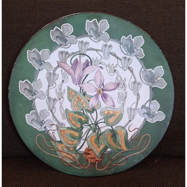 1900 - 1909 Antique Hand-Painted Art Nouveau Decorative Plate, 1901 For Sale - Image 5 of 5
