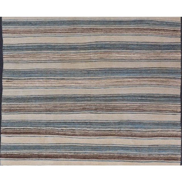 Blue Flat-Weave Kilim Rug by Keivan Woven Arts, Brown and Blue 8'0 X 11'6 For Sale - Image 8 of 13