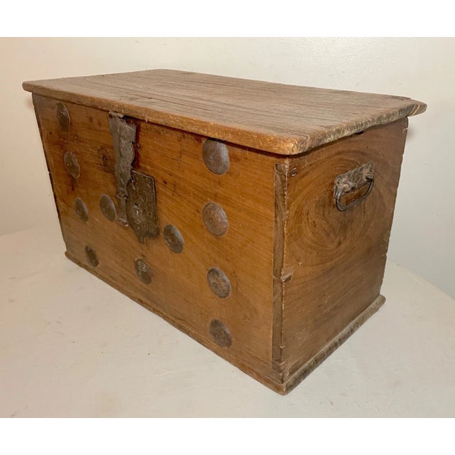 Rare Antique 18th Century Wrought Iron Adorned Wood Blanket Chest Trunk Box For Sale - Image 15 of 18