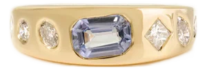Gypsy Set 18k Gold Blue Sapphire Diamond Cocktail Wedding Band Size 6.5