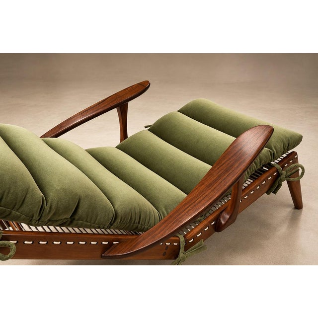 Brazilian Modern Chaise Lounge in Caviúna and Moss-Olive Velvet by Pierre Weckx, 1950s For Sale - Image 15 of 18