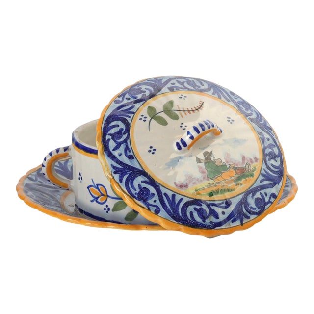 French Quimper Faience Butter Dish For Sale