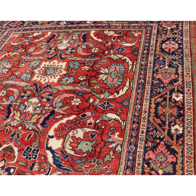 Persian Early 20th Century Colorful Antique Persian Mahal/Sultanabad Rug With All-Over Floral Design in Soft Red Background For Sale - Image 3 of 13
