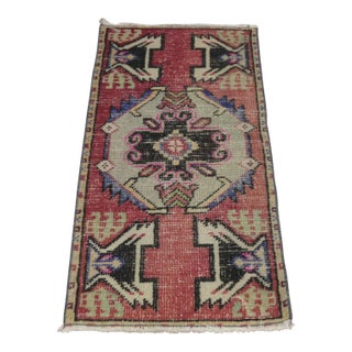 1970s Turkish Vintage Hand Knotted Red Oushak Doormat Rug For Sale