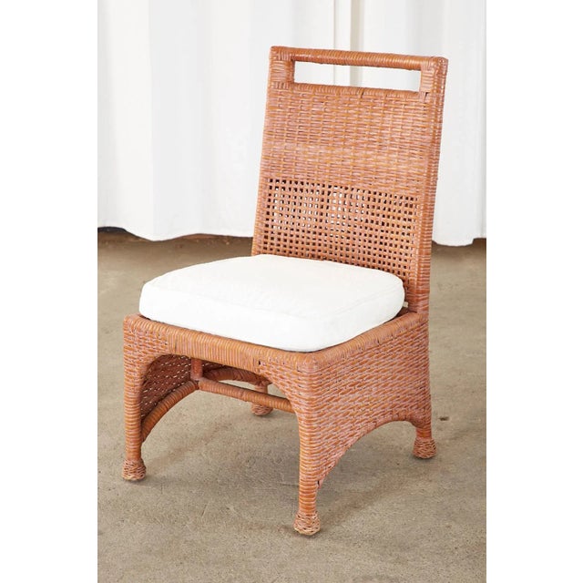 Late 20th Century Set of Six McGuire Coral Wicker Rattan Dining Chairs For Sale - Image 5 of 13