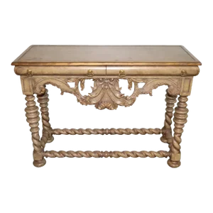 Gray Paint Decorated Barley Twist 2 Drawer Console Table