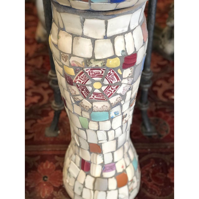 1950s Vintage Mosaic Style Old Pots With Base Stand- A Pair For Sale - Image 9 of 13