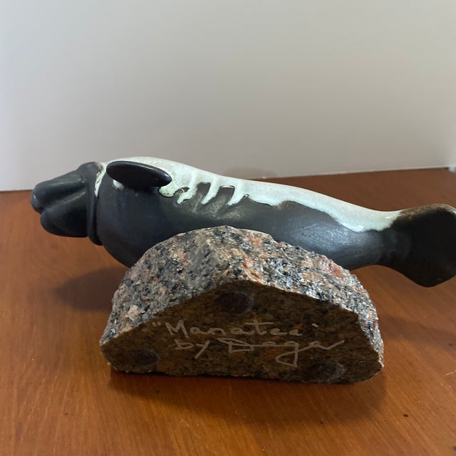 1970s Manatee Sculpture Signed by Maigon Daga For Sale - Image 4 of 4