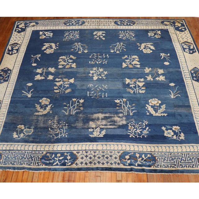 Blue Early 20th Century Large Chinese Square Rug - 11' x 11'1" For Sale In New York - Image 6 of 6