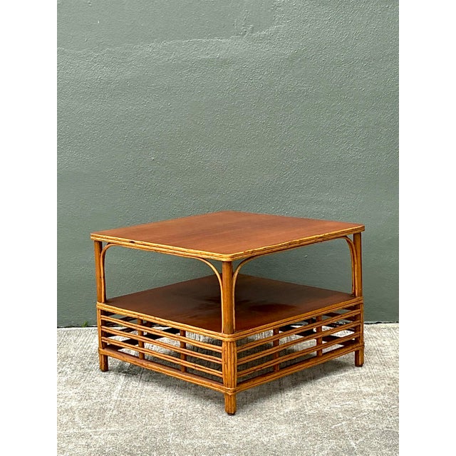 Mid 20th Century Vintage Stick Rattan Side Table For Sale - Image 5 of 12