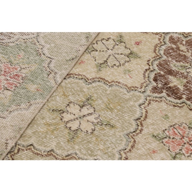 Beige Vintage Turkish Rug, Beige-Brown With Green Geometric Floral Design - Rug & Kilim For Sale - Image 8 of 8