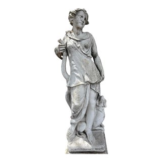 Vintage Italian Classical Sculpture Female With Dog. For Sale