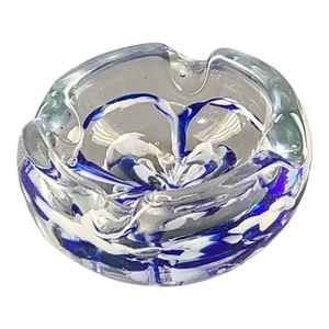 Vintage Venetian Attributed Murano Art Glass Blue & Clear Ash Tray Paperweight