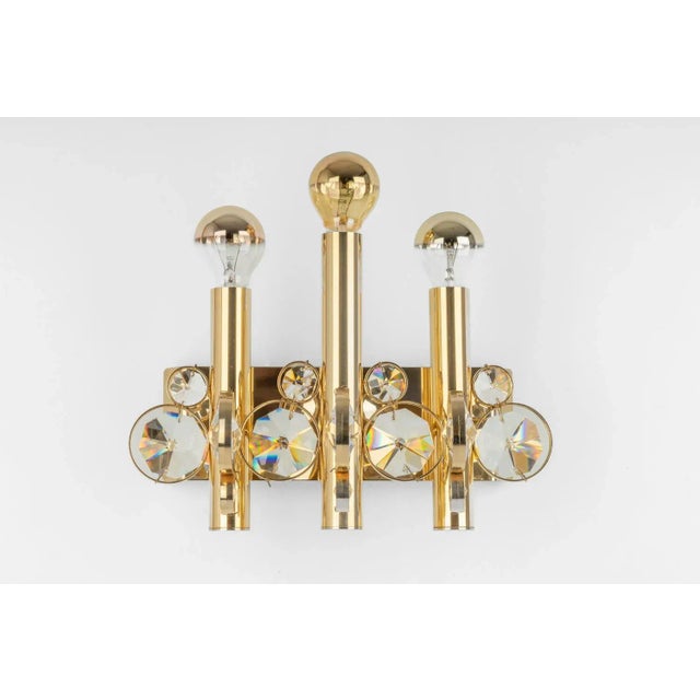 Gold Gilded Brass Crystal Wall Lights in the style of Sciolari Palwa, Germany, 1960s, Set of 2 For Sale - Image 8 of 11