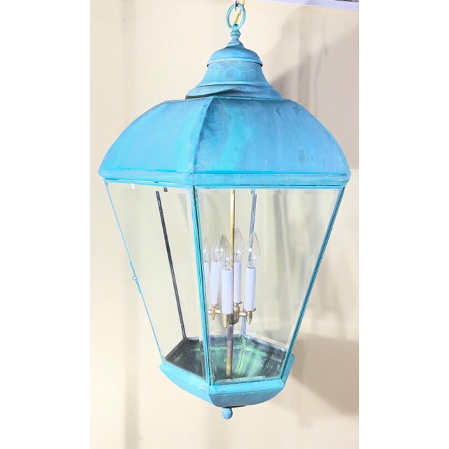 1960s Large Vintage Solid Brass Hanging Lantern Chandelier / 34” H X 21” W For Sale - Image 5 of 18