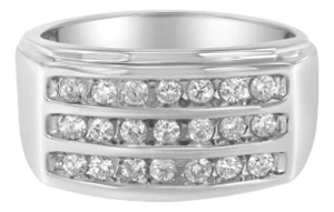 14K White Gold Men's Diamond Channel Set Band Ring (1 cttw, H-I Color, SI2-I1 Clarity) Size 10.25 EVS1010
