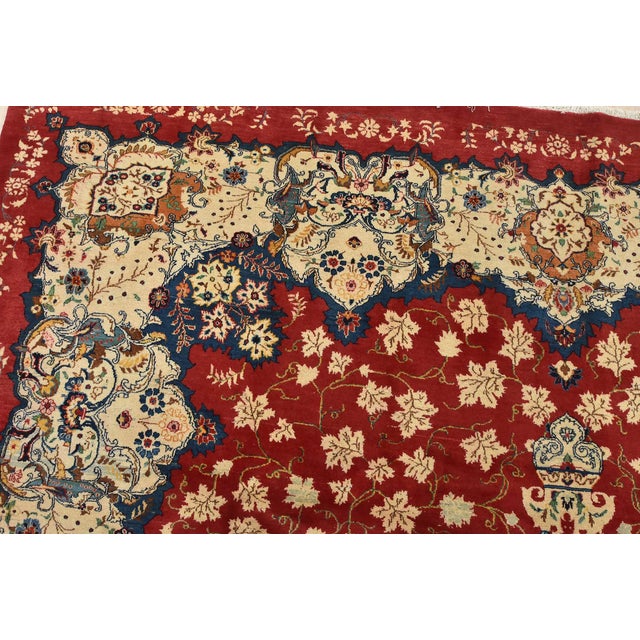 Textile Kashan Rug 9’11” X 13′ Red Wool Vintage Traditional Hand-Knotted Carpet For Sale - Image 7 of 15