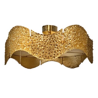 Murano Round Gold Art Glass and Chrome Chandelier, 2000 For Sale