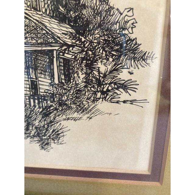 1974 Vintage Framed Architectural House Illustration, Signed For Sale - Image 4 of 8