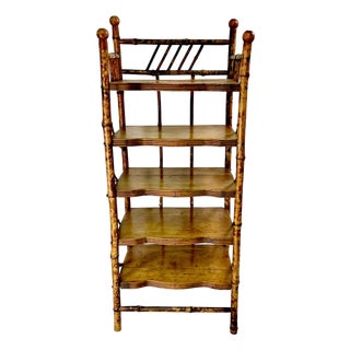 Antique Victorian English Chinoiserie Ball & Stick Scorched Bamboo Etagere, 5 Tier For Sale