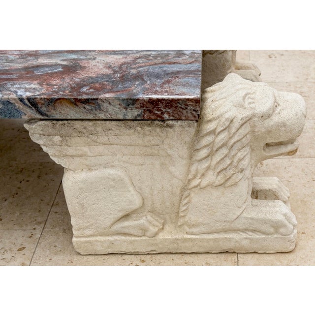Monumental Italian Florentine Lion Coffee Table with Breccia Marble Top For Sale - Image 15 of 16
