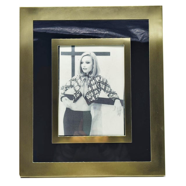 Brass and Lacquered Metal Picture Frame, Italy, 1970s For Sale - Image 4 of 7