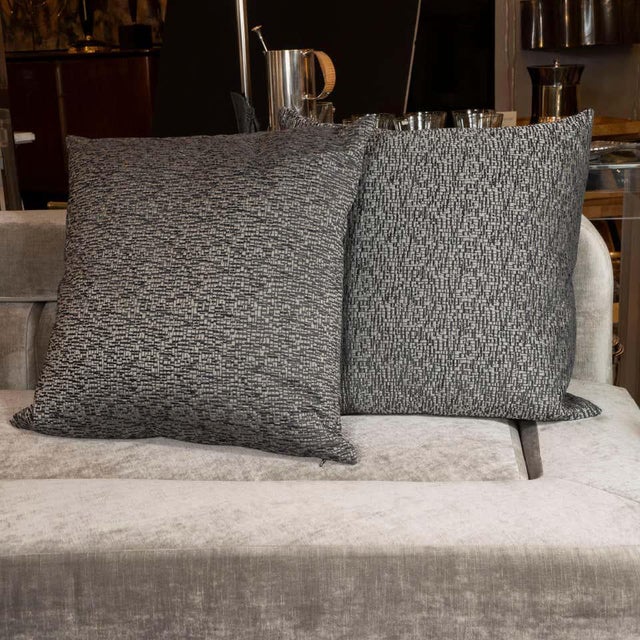 Modernist Pillows with Rectilinear Print in Charcoal and Slate Gray - a Pair For Sale - Image 4 of 8