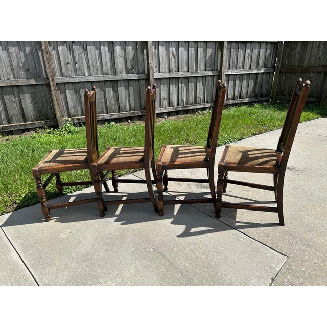 Jacobean Antique Early 20th Century Carved Oak Jacobean Revival Side Dining Chairs-Set of 4 For Sale - Image 3 of 12