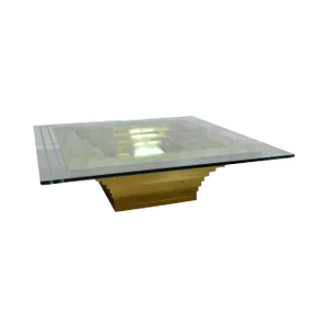 Mid-Century Modern Cityscape Stacking Brass Large Square Glass Top Coffee Table