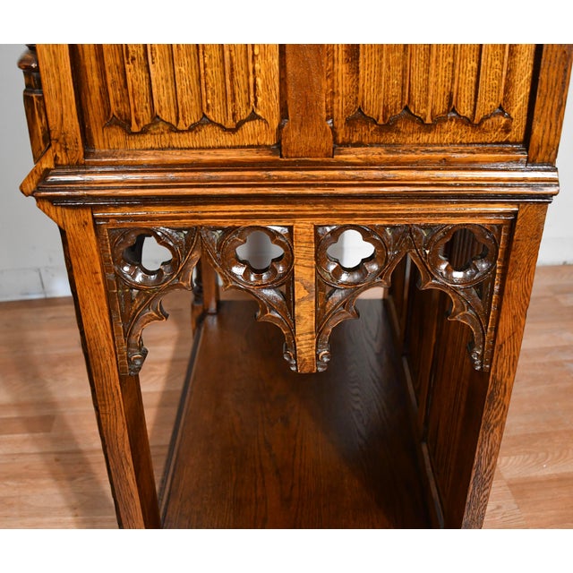 1900 Antique Gothic Revival Heavily Carved Tiger Oak Cabinet For Sale - Image 14 of 17