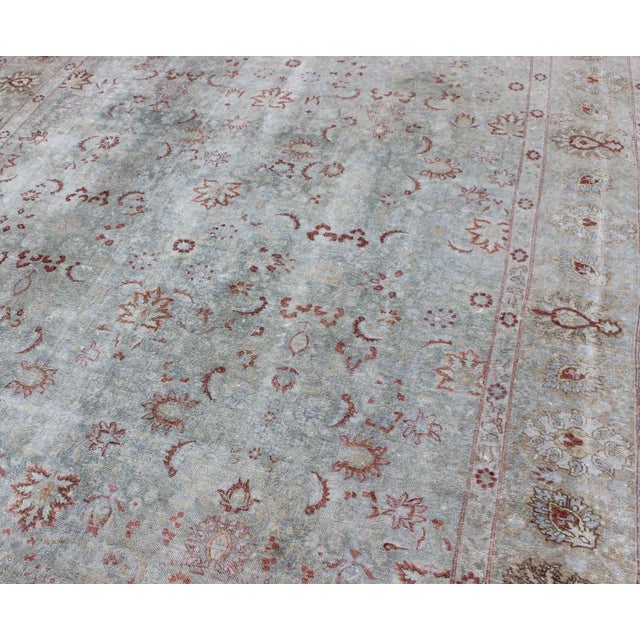 Blue Antique Persian Tabriz Rug With Floral Design in Pale Blue 7'9 X 11'3 For Sale - Image 8 of 13