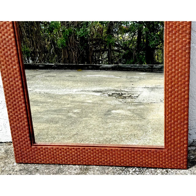 French Modern Style Woven Rattan Rectangular Floor /Full Length Mirror For Sale - Image 4 of 9