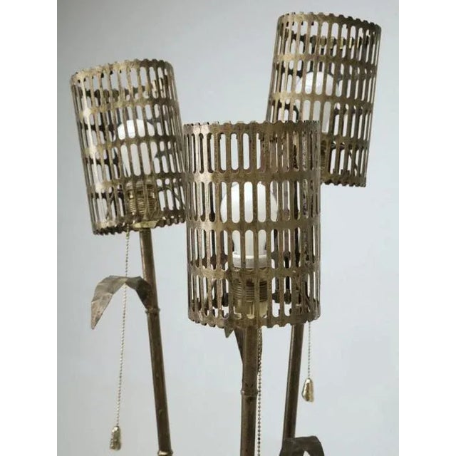 Mid-Century Modern Vintage Italian Gilded Metal Bamboo Floor Lamp For Sale - Image 3 of 11