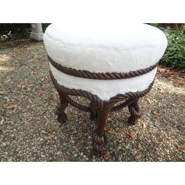 Stunning antique French A.M.E. Fournier style carved wood ottoman, bench, stool, tabouret or poof with a knotted cross...