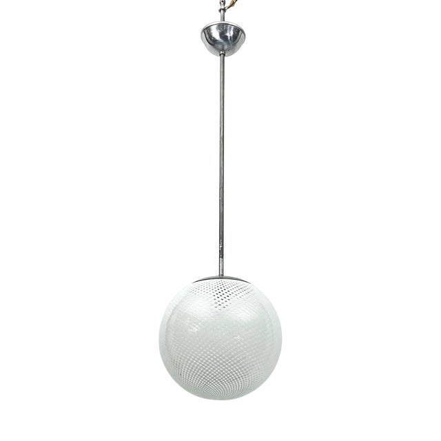 Mid-Century Reticello Sphere Pendant from Venini, Italy, 1950s For Sale