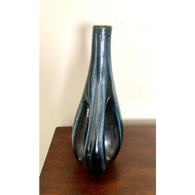 Mid-Century Modern 1960s Mid Century Modern European Studio Blue Striped Vase For Sale - Image 3 of 6