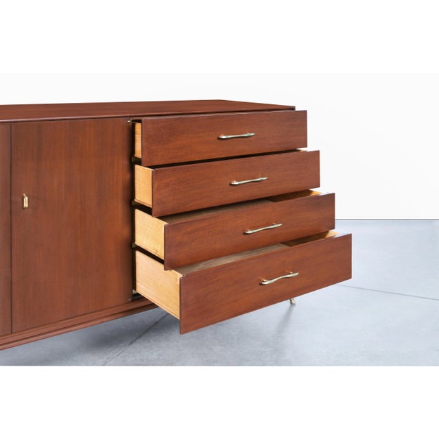 Wood 1960s Mid-Century Modern Walnut and Brass Credenza by R-Way For Sale - Image 7 of 12