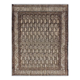 Antique Persian Hamadan Rug With Allover Paisley-Inspired Boteh Pattern in Brown For Sale