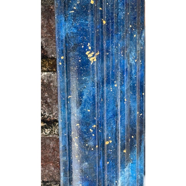 Mid-Century Modern Vintage Faux Lapis Lazuli and Parcel Hand Gilt Newly Painted Mirror by Turtle and Crane - Tony Duquette Style Palm Beach Regency For Sale - Image 3 of 11