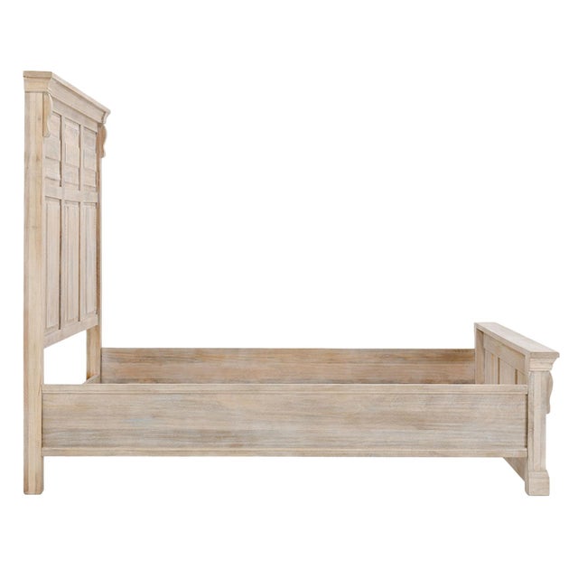 Farmhouse Washed White Wood Panel King Bed Frame For Sale - Image 3 of 8