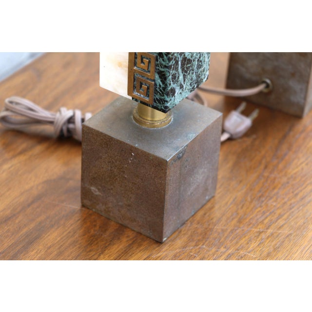 Vintage Pair of Marble and Brass Table Lamps For Sale - Image 11 of 12