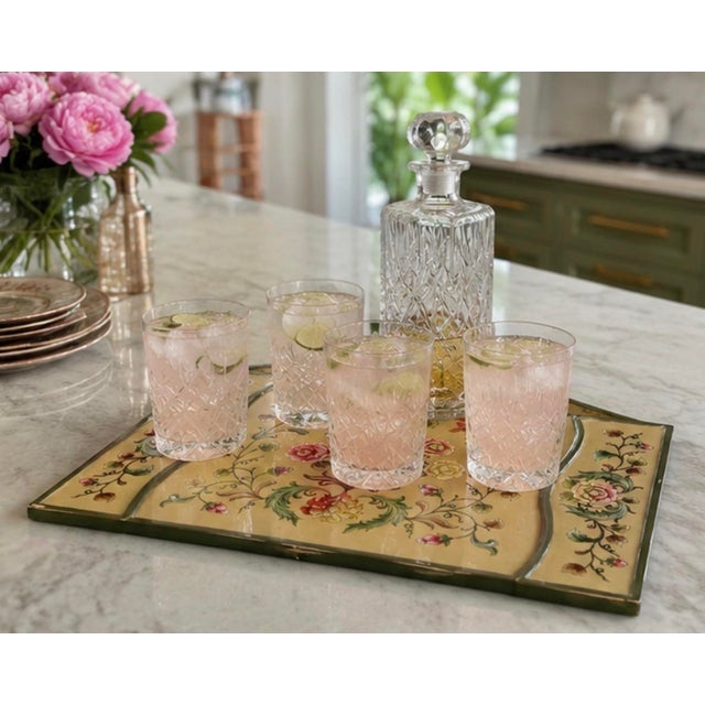 Vintage Hollywood Regency Style Floral Chinoiserie Glass-Top Serving Tray For Sale - Image 10 of 12