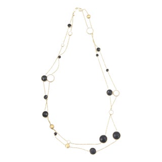 Italian Semi Precious White Agate and Smoky Quartz 14k Gold Station Necklace For Sale
